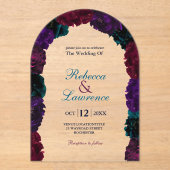 Chique juweeltinten bloemenbordeaux marine trouwbo acryl uitnodigingen (Voorkant)