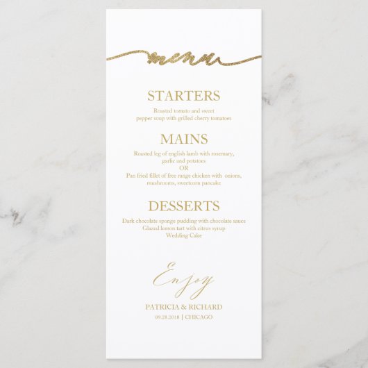 Chique kalligrafie 4x9 bruiloft menu Kaart voor Bo (Voorkant)