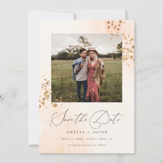 Chique kalligrafie blush roze Waterverf bruiloft Save The Date (Voorkant)