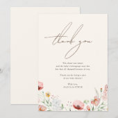 Chique kalligrafie Boho Wildflower Baby shower Bedankkaart (Voorkant / Achterkant)