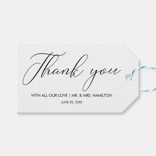 Chique kalligrafie bruiloft gunsten dank u cadeaulabel (Voorkant (Horizontaal))