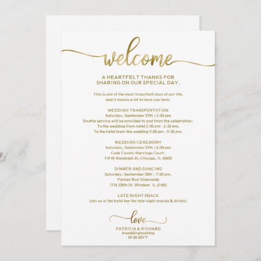 Chique kalligrafie bruiloft reisschema uitnodiging (Voorkant / Achterkant)