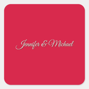 Chique kalligrafie Elegant Cherry Red gepersonalis Vierkante Sticker