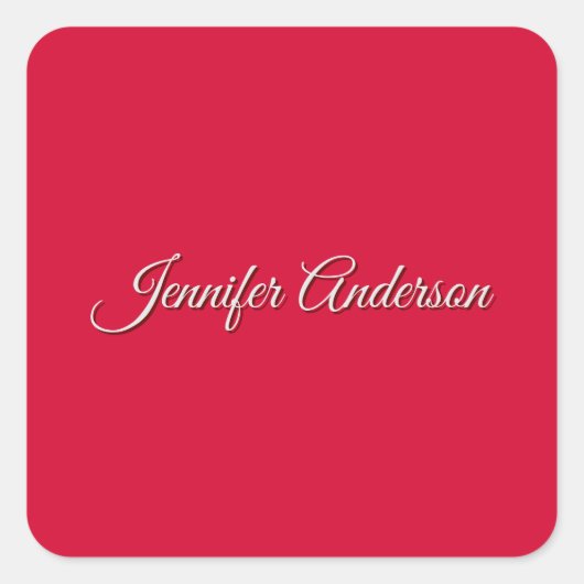 Chique kalligrafie Elegant Cherry Red gepersonalis Vierkante Sticker (Voorkant)