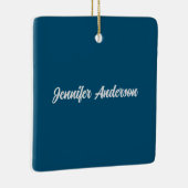 Chique kalligrafie Elegant Ocean Blue gepersonalis Keramisch Ornament (Rechts)