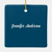 Chique kalligrafie Elegant Ocean Blue gepersonalis Keramisch Ornament (Achterkant)