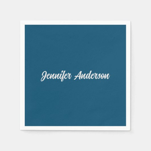 Chique kalligrafie Elegant Ocean Blue gepersonalis Servet (Voorkant)