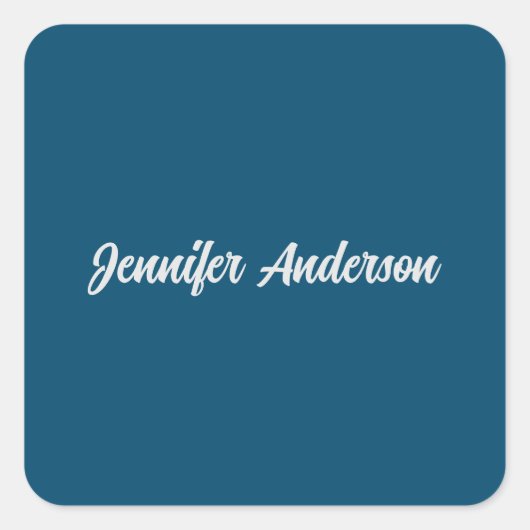 Chique kalligrafie Elegant Ocean Blue gepersonalis Vierkante Sticker (Voorkant)