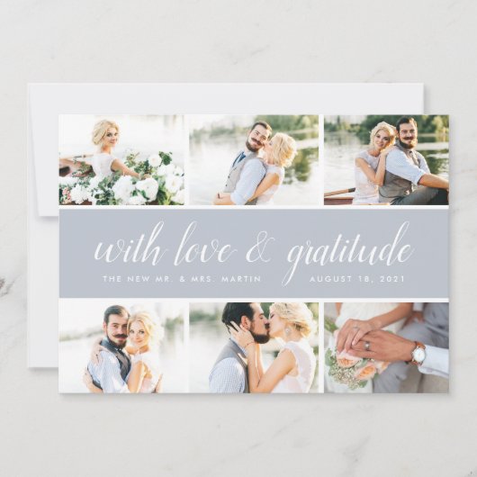 chique kalligrafie | Fotocollage bruiloft Dank u Bedankkaart (Voorkant)