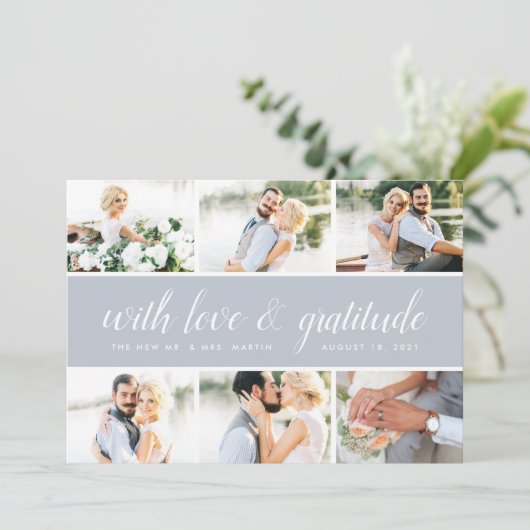 chique kalligrafie | Fotocollage bruiloft Dank u Bedankkaart (Staand voorkant)