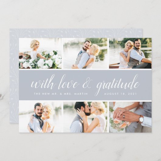 chique kalligrafie | Fotocollage bruiloft Dank u Bedankkaart (Voorkant / Achterkant)