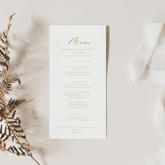 Chique kalligrafie gouden diner menu