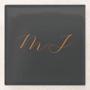 Chique kalligrafie grijs oranje monogram naam init glazen onderzetter