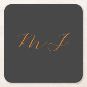 Chique kalligrafie grijs oranje monogram naam init kartonnen onderzetters (Voorkant)