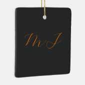Chique kalligrafie grijs oranje monogram naam init keramisch ornament (Rechts)
