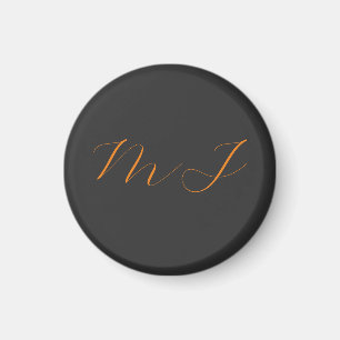Chique kalligrafie grijs oranje monogram naam init magneet