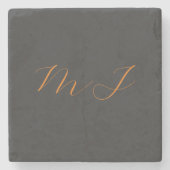 Chique kalligrafie grijs oranje monogram naam init stenen onderzetter (Voorkant)