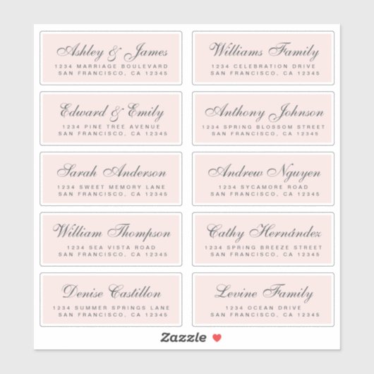 Chique kalligrafie huwelijksgast adreslabels sticker (Vel)