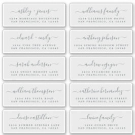 Chique kalligrafie huwelijksgast adreslabels sticker