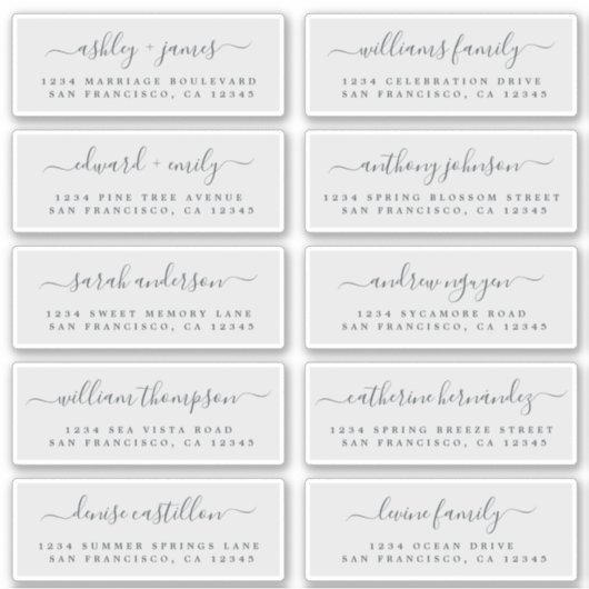 Chique kalligrafie huwelijksgast adreslabels sticker (Voorkant)