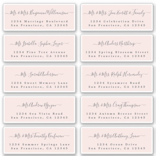 Chique kalligrafie huwelijksgast adreslabels sticker (Voorkant)