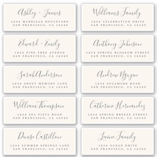 Chique kalligrafie huwelijksgast adreslabels sticker (Voorkant)