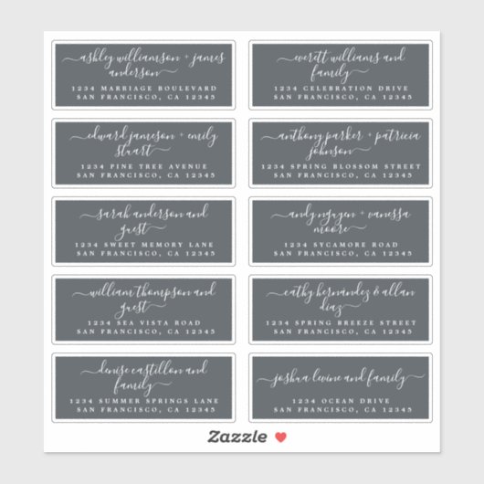 Chique kalligrafie huwelijksgast adreslabels sticker (Vel)