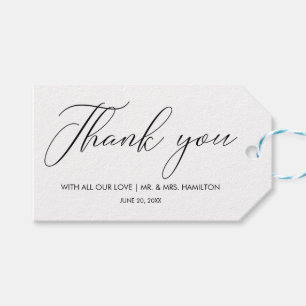 Chique kalligrafie huwelijksgunsten bedankt cadeaulabel