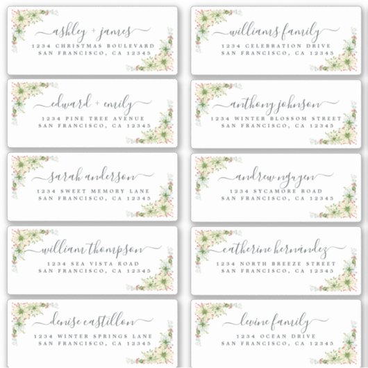 Chique kalligrafie kerst gastadreslabels sticker (Voorkant)
