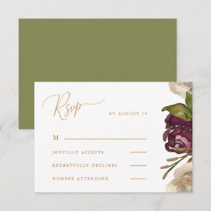 Chique kalligrafie met bloemengroene bruiloft Rsvp Kaartje