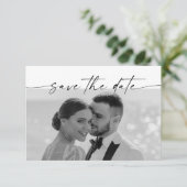 Chique kalligrafie monogram horizontale trouwfoto save the date (Staand voorkant)