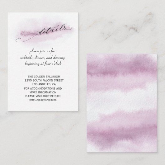 Chique kalligrafie Roze waterverf Huwelijksdetails Informatiekaartje (Voorkant / Achterkant)