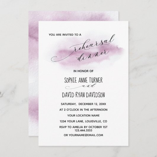 Chique kalligrafie Roze waterverf Rehearsal Dinner Kaart (Voorkant / Achterkant)