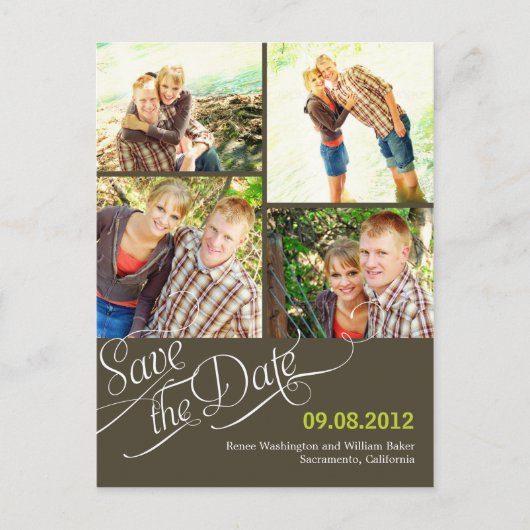 Chique kalligrafie Save The Date Briefkaart - Grij (Voorkant)