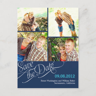 Chique kalligrafie Save the Date Briefkaart - Navy