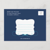 Chique kalligrafie Save the Date Briefkaart - Navy (Achterkant)