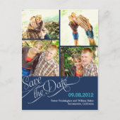Chique kalligrafie Save the Date Briefkaart - Navy (Voorkant)