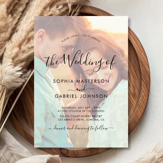 Chique kalligrafie script foto overlay bruiloft kaart