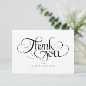 Chique kalligrafie script gepersonaliseerde bruilo bedankkaart (Staand voorkant)