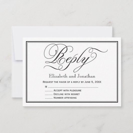 Chique kalligrafie script huwelijksreactiekaart RSVP kaartje (Voorkant)