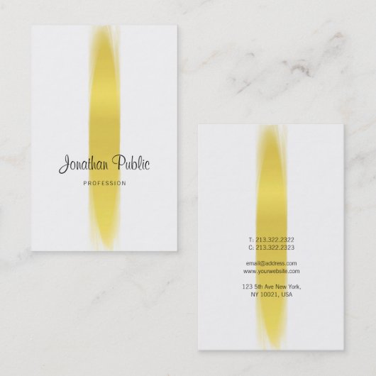 Chique kalligrafie Script Trendy Gold Plain Luxury Visitekaartje (Voorkant / Achterkant)