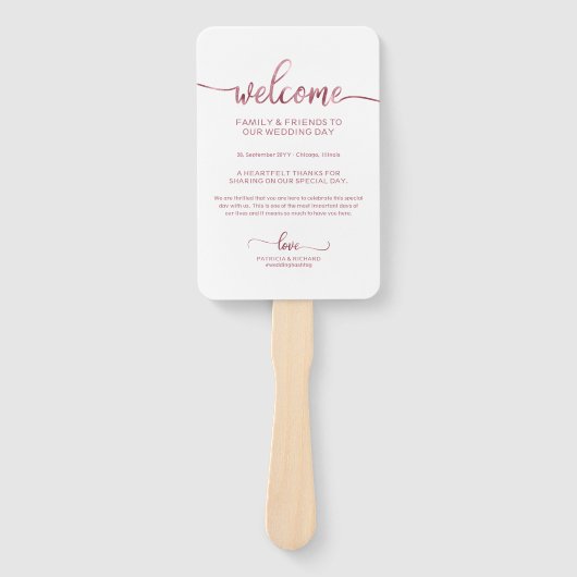 Chique kalligrafie trouwdag tijdlijn hand fan handwaaier (Voorkant)