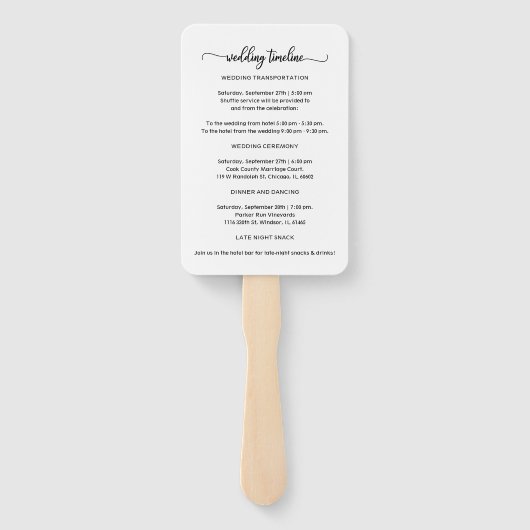 Chique kalligrafie trouwdag tijdlijn handwaaier (Achterkant)