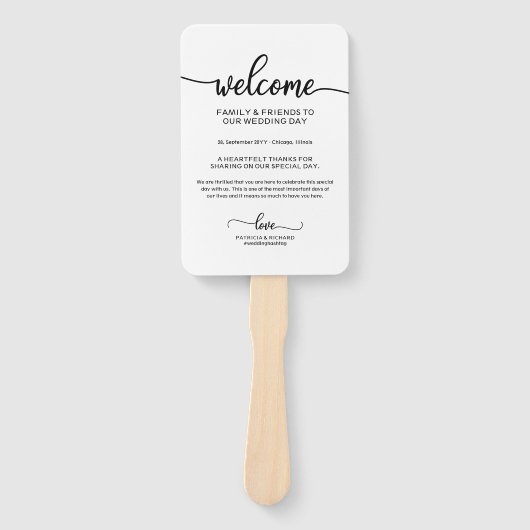 Chique kalligrafie trouwdag tijdlijn handwaaier (Voorkant)