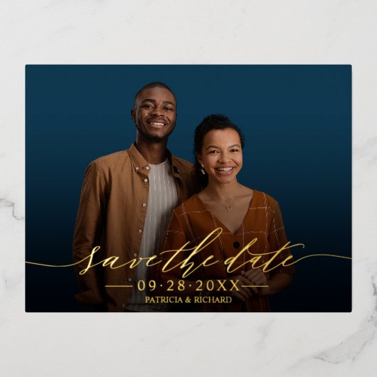 Chique kalligrafie trouwkaart Save The Date foto Folie Feestdagen Briefkaart (Voorkant)