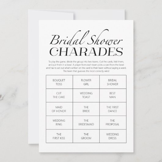 Chique kalligrafie Vrijgezellenfeest Charades Game Kaart (Voorkant)
