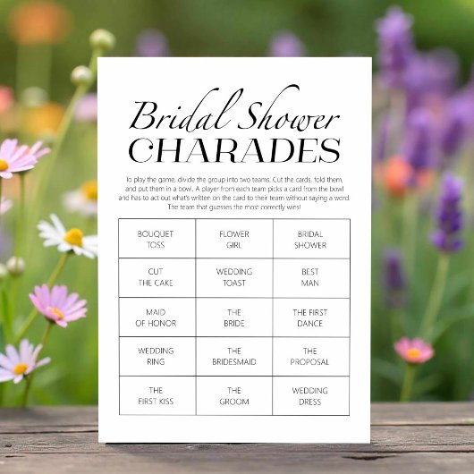 Chique kalligrafie Vrijgezellenfeest Charades Game Kaart