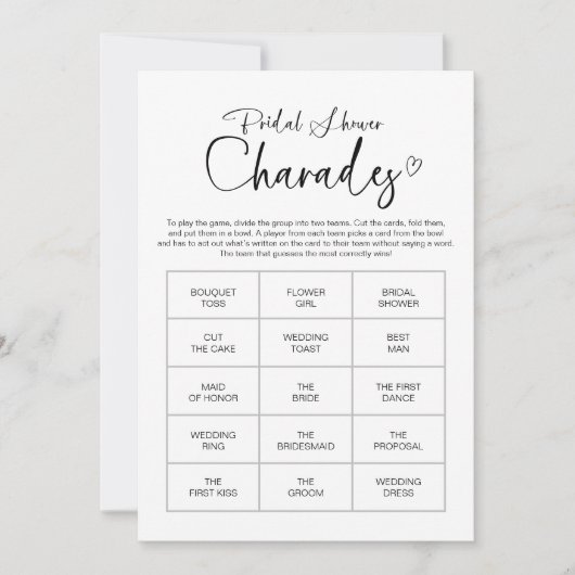 Chique kalligrafie Vrijgezellenfeest Charades spel Kaart (Voorkant)