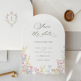 Chique kalligrafie wilde bloemen Trouwkaart Save t Kaart