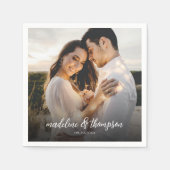 Chique kalligrafie witte overlay tekst foto bruilo servet (Voorkant)